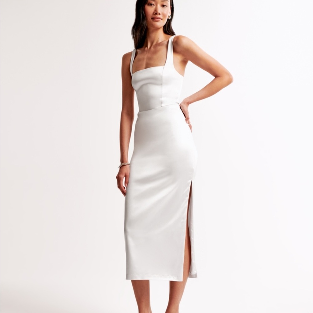 Abercrombie & Fitch Sculpting Stretch Satin Midi Dress w/ slit (small petite)NWT